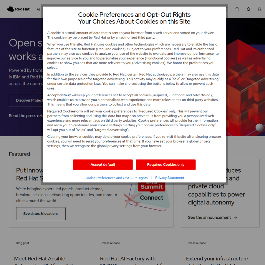 redhat.com homepage screenshot