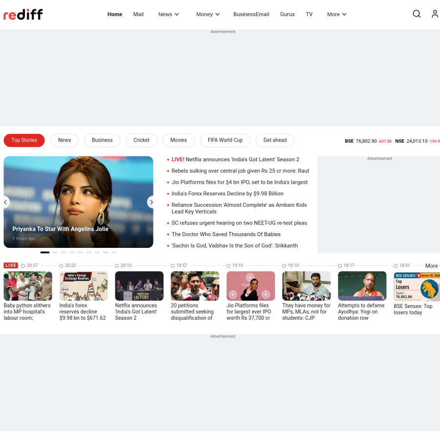 rediff.com homepage screenshot