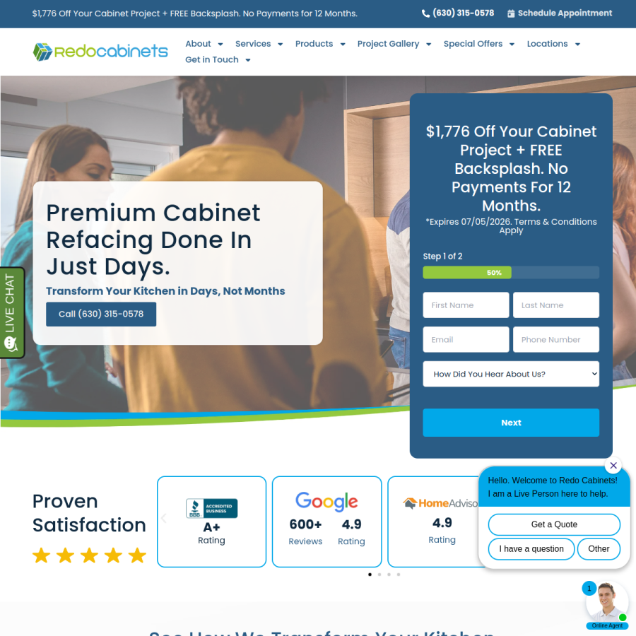redocabinetrefacing.com homepage screenshot