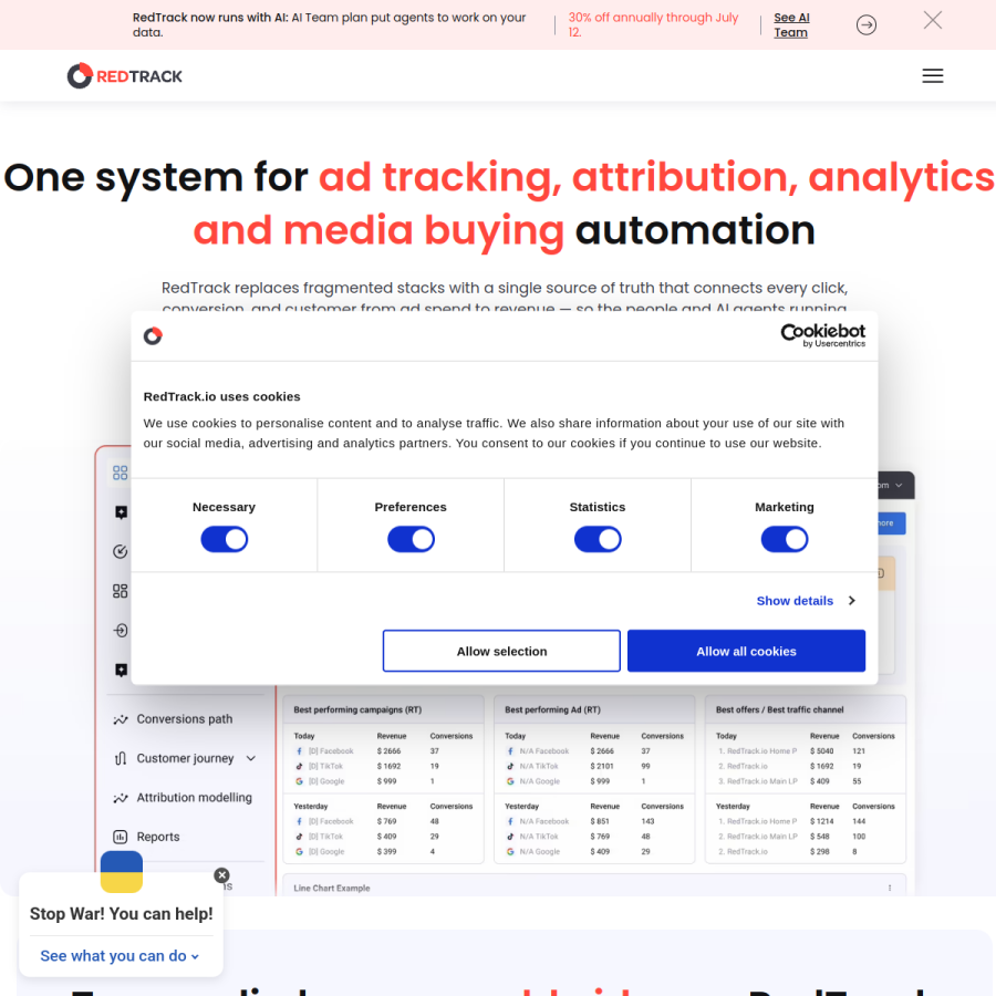 redtrack.io homepage screenshot