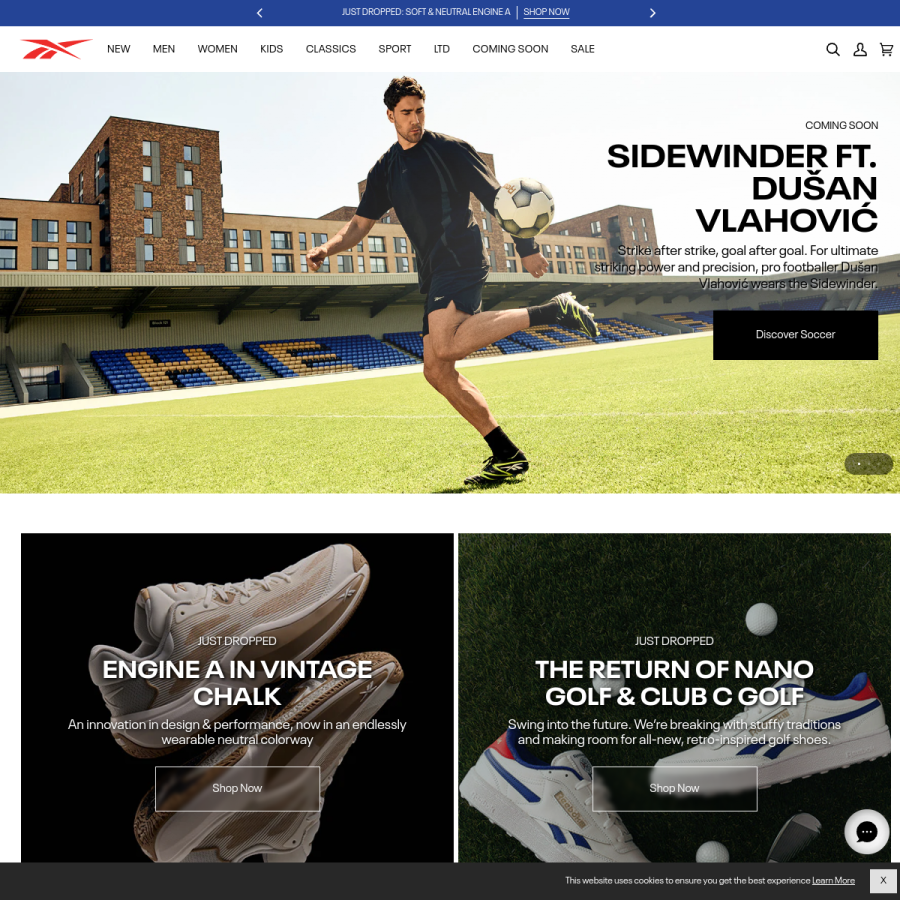 reebok.com homepage screenshot
