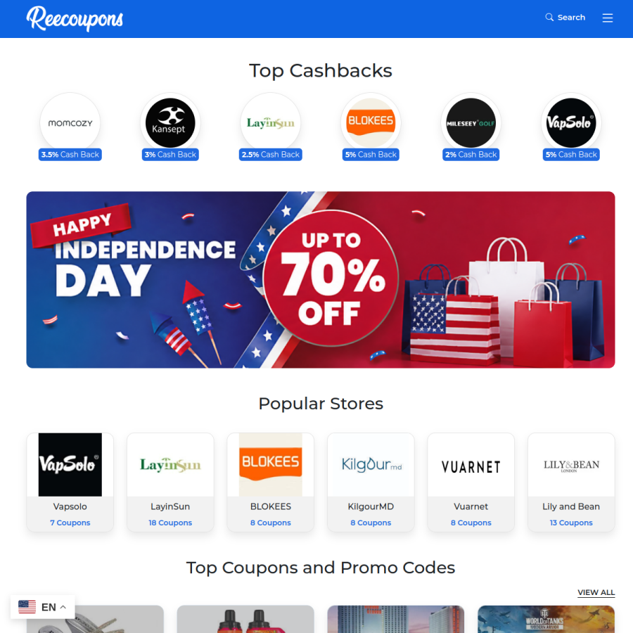 reecoupons.com homepage screenshot