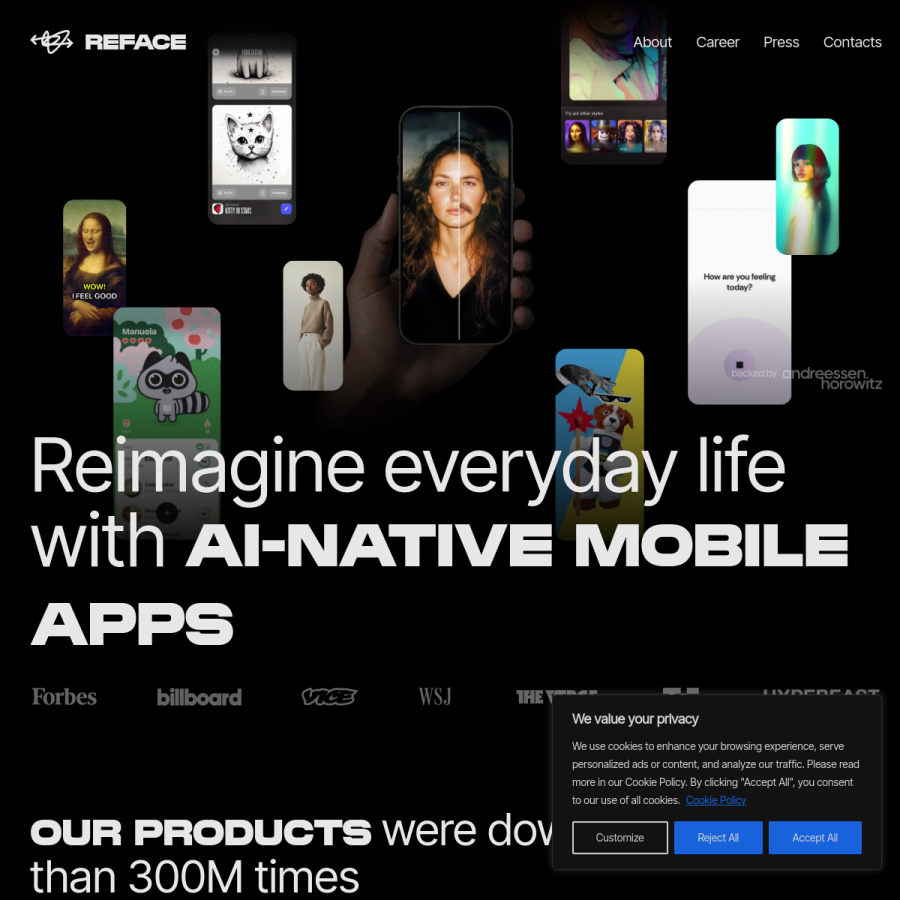 reface.ai homepage screenshot