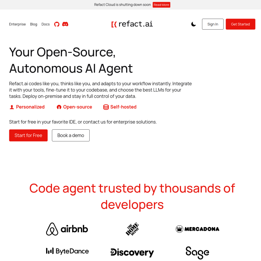 refact.ai homepage screenshot