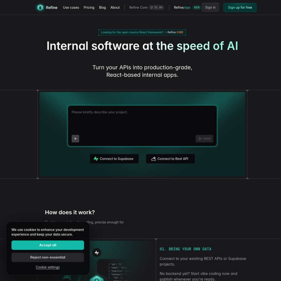 refine.dev homepage screenshot