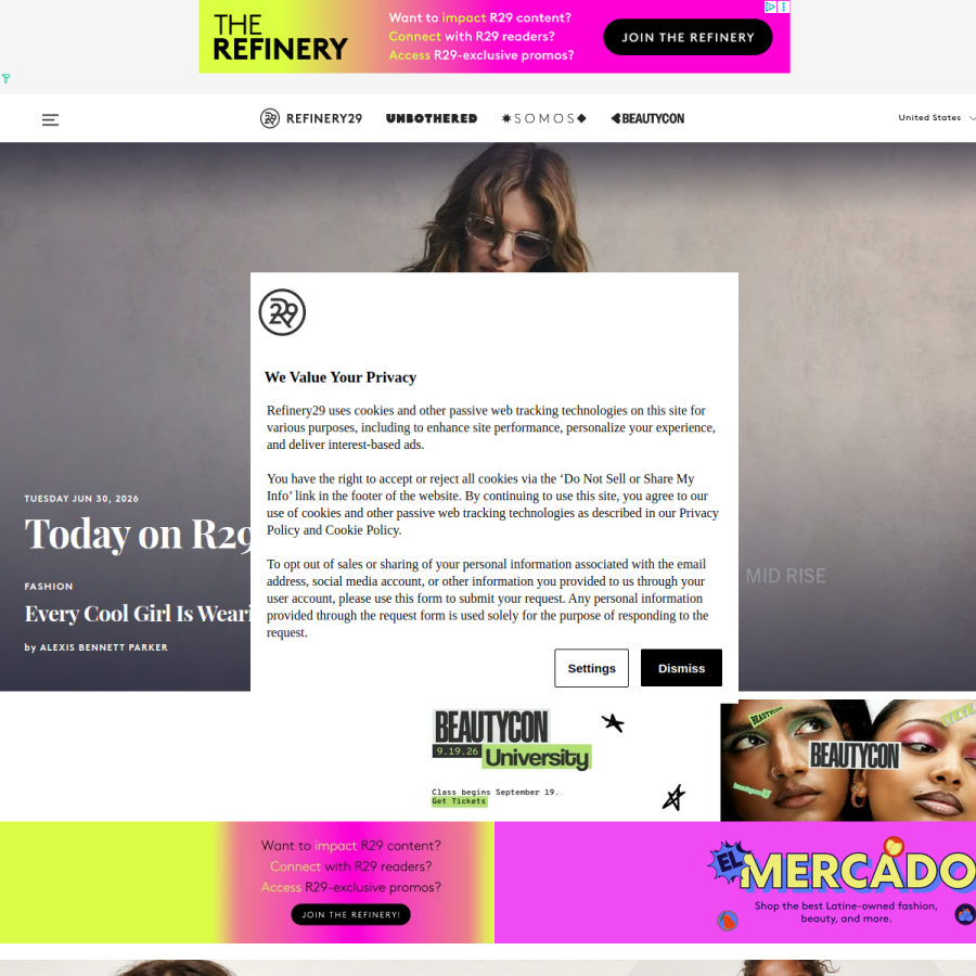 refinery29.com homepage screenshot