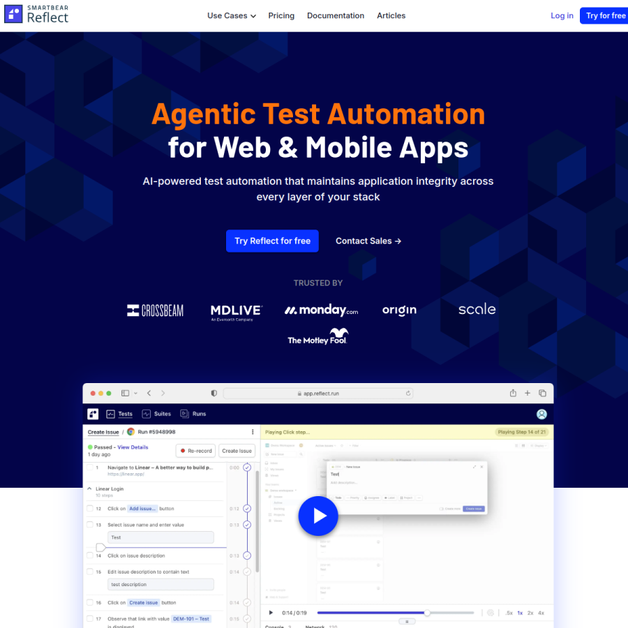 reflect.run homepage screenshot