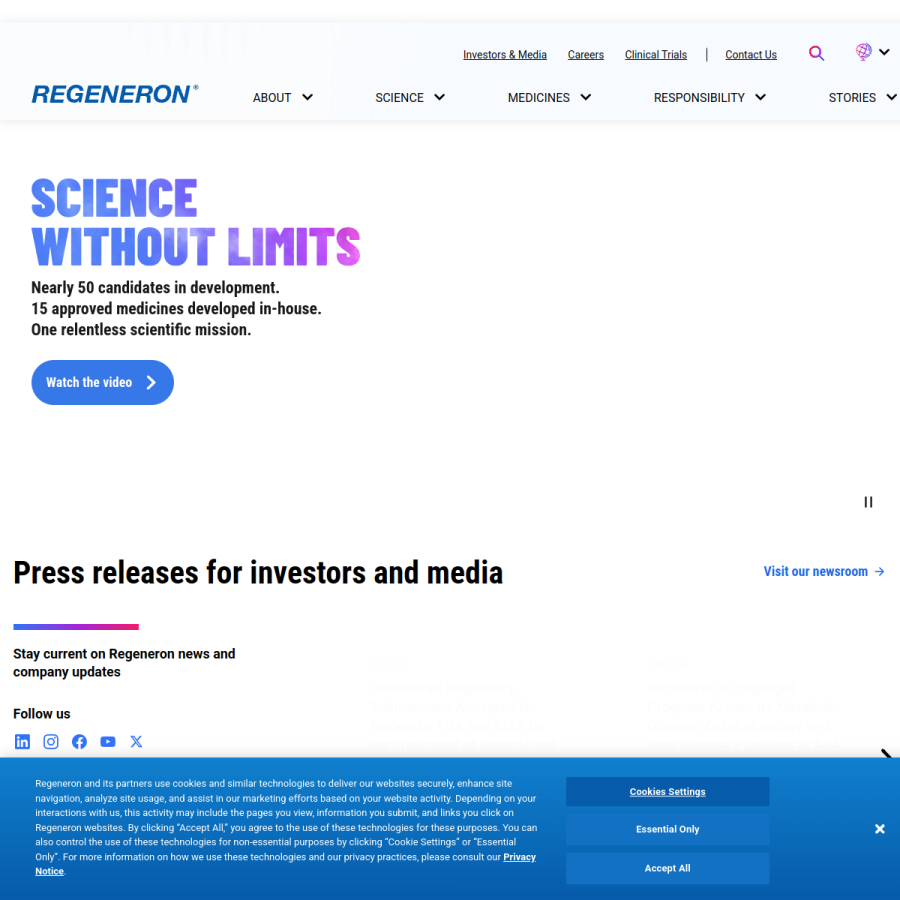 regeneron.com homepage screenshot