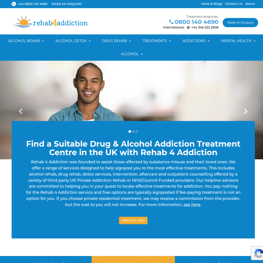 rehab4addiction.co.uk homepage screenshot