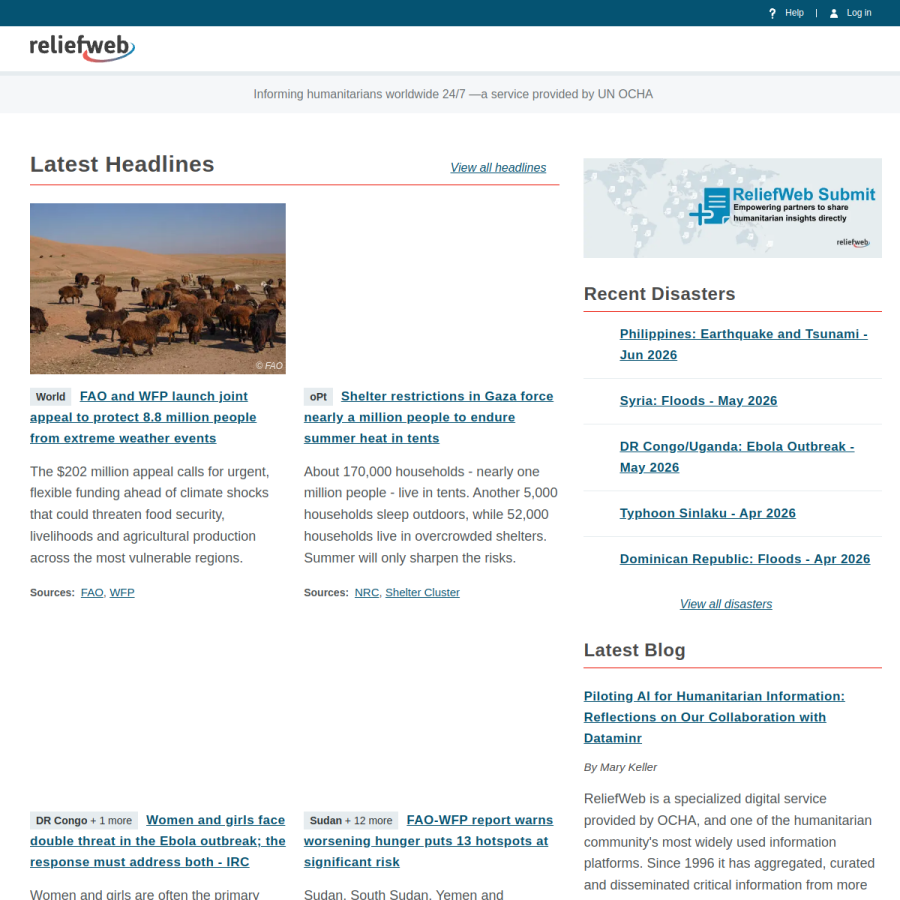 reliefweb.int homepage screenshot