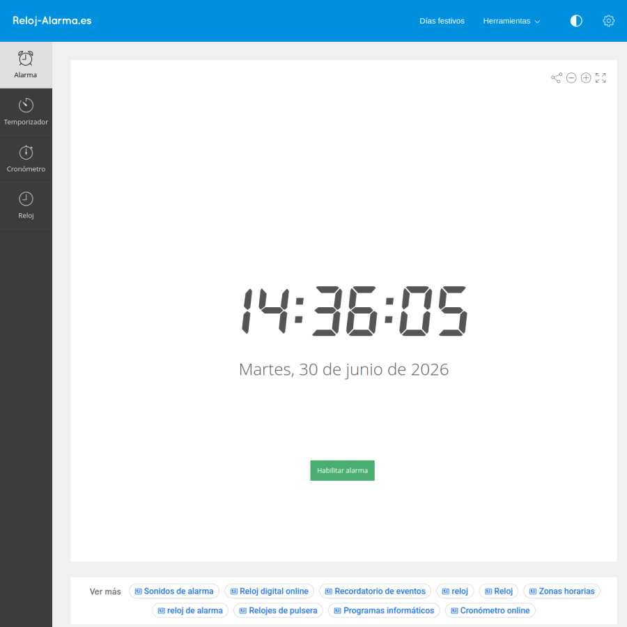 reloj-alarma.es homepage screenshot