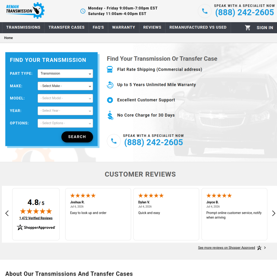 reman-transmission.com homepage screenshot
