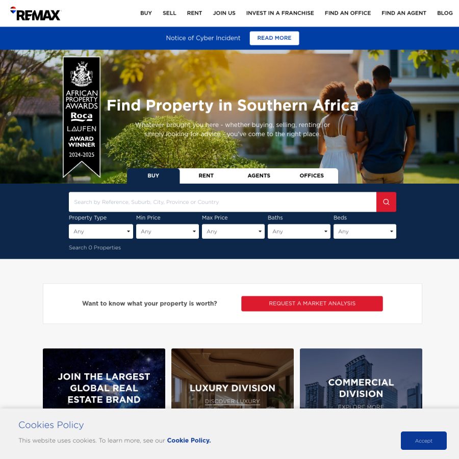 remax.co.za homepage screenshot