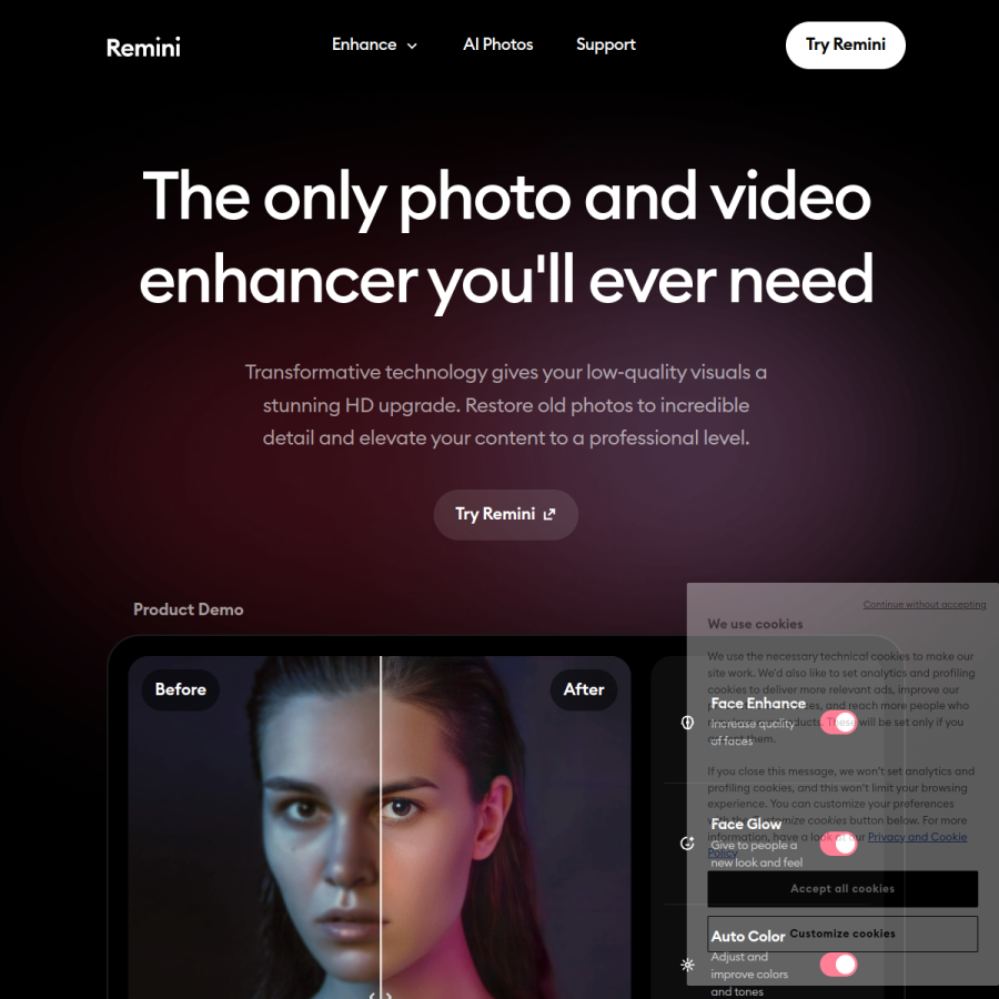 remini.ai homepage screenshot