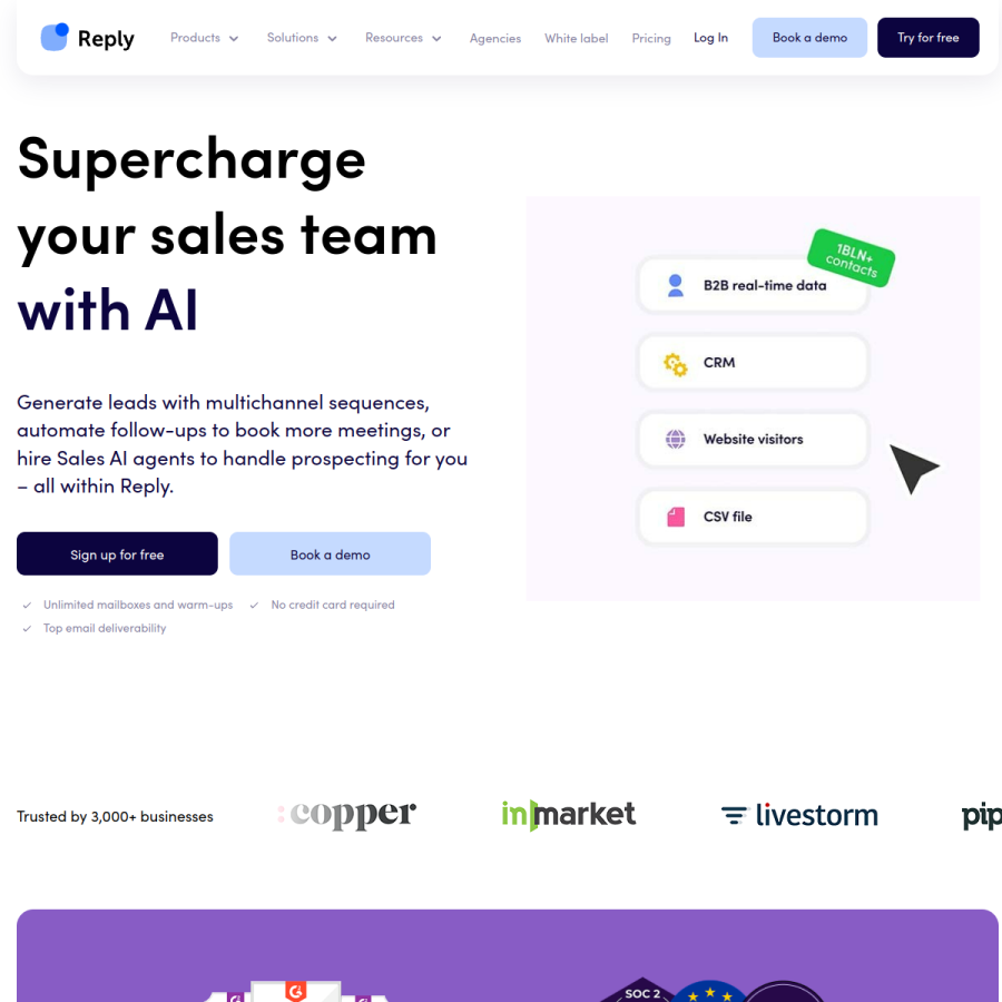 reply.io homepage screenshot