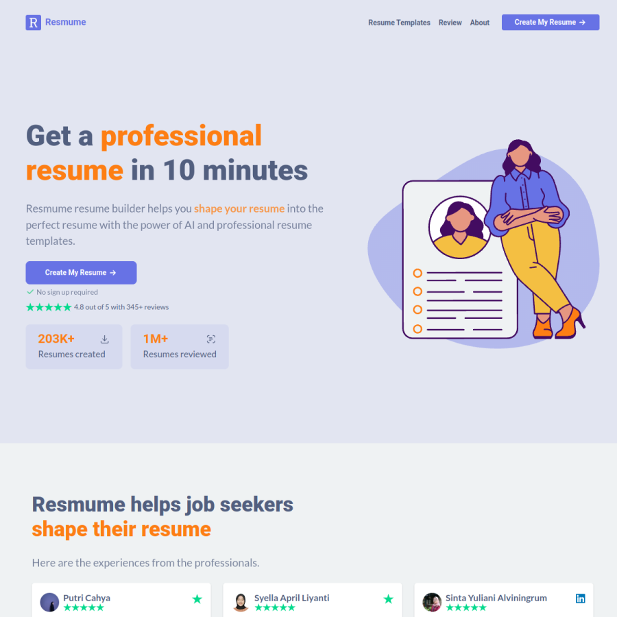 resmume.com homepage screenshot