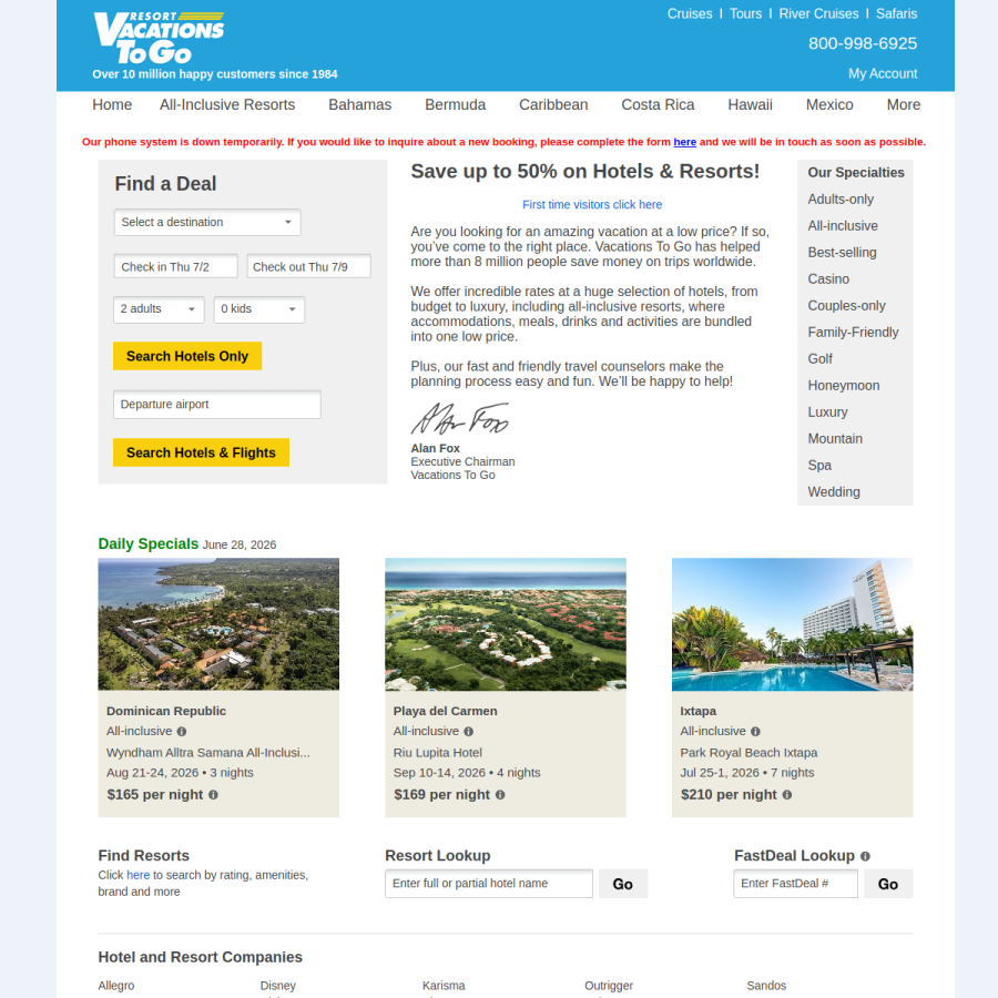 resortvacationstogo.com homepage screenshot