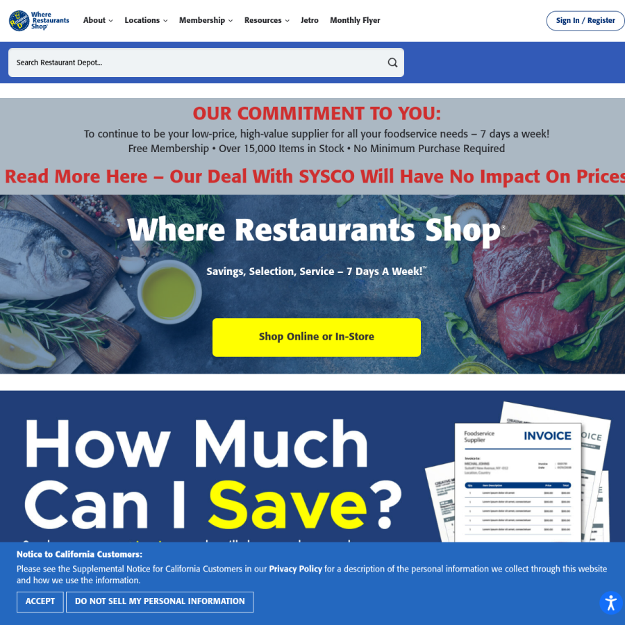 restaurantdepot.com homepage screenshot