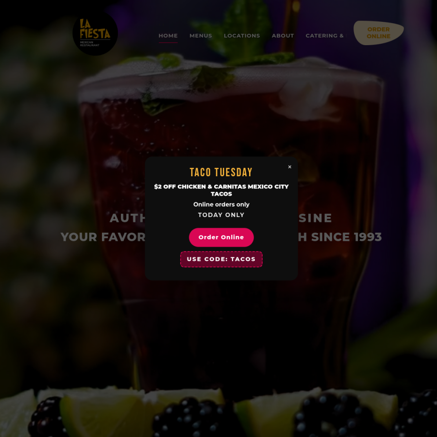 restaurantelafiesta.com homepage screenshot