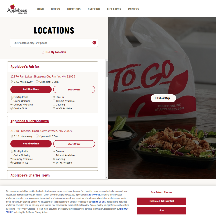 restaurants.applebees.com homepage screenshot