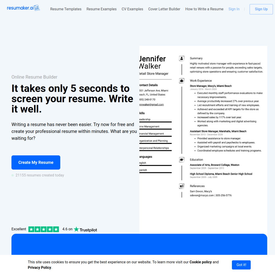 resumaker.ai homepage screenshot