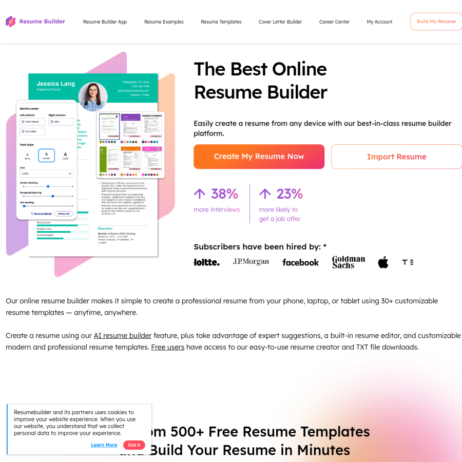 resumebuilder.com homepage screenshot