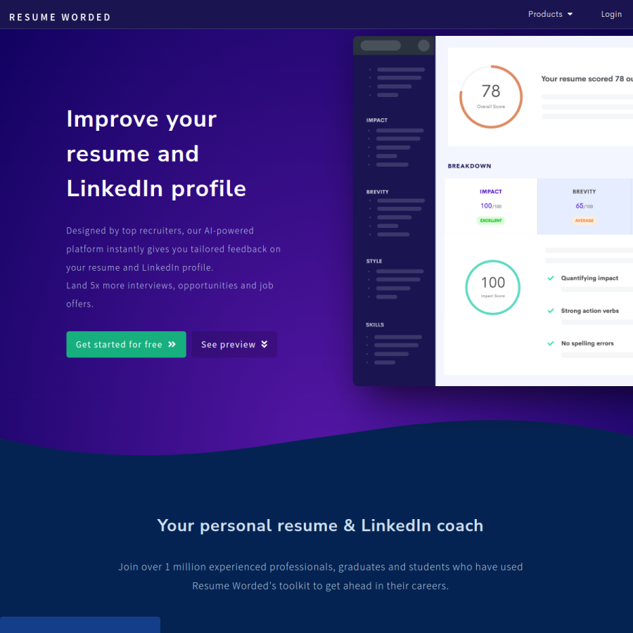 resumeworded.com homepage screenshot