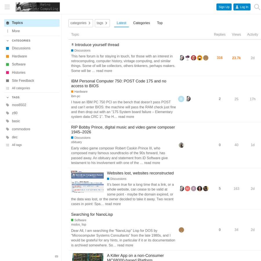 retrocomputingforum.com homepage screenshot