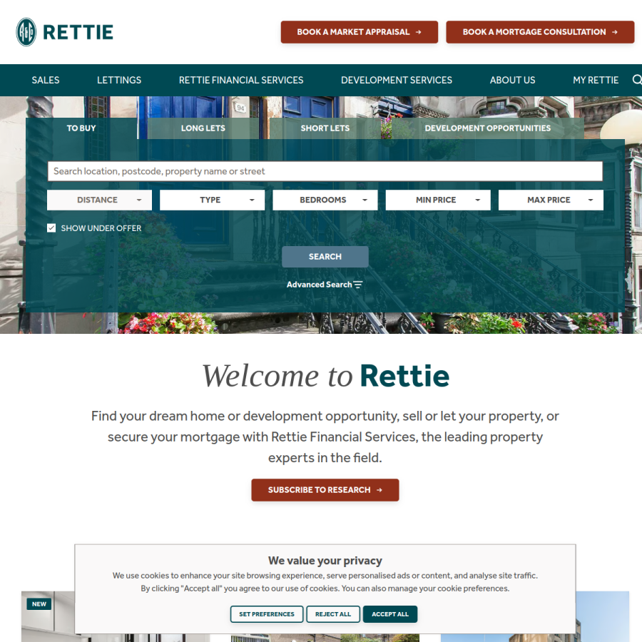 rettie.co.uk homepage screenshot