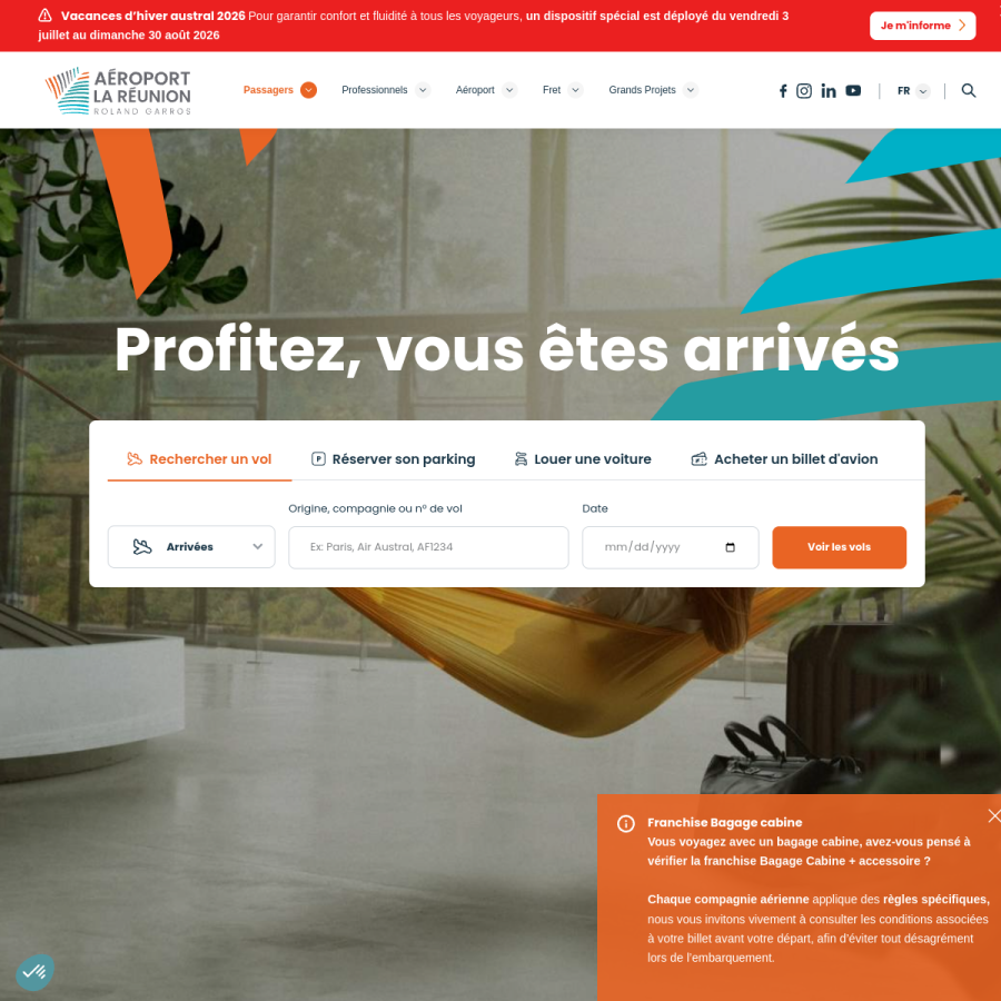 reunion.aeroport.fr homepage screenshot