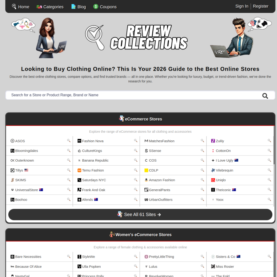 reviewcollections.com homepage screenshot