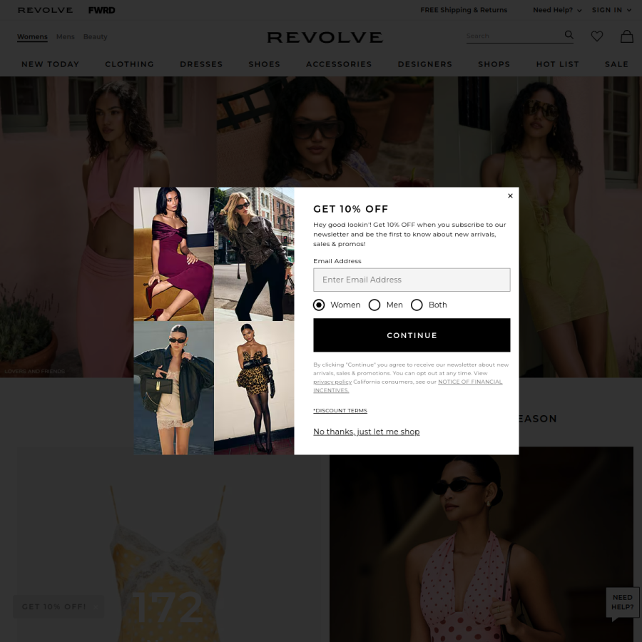 revolve.com homepage screenshot