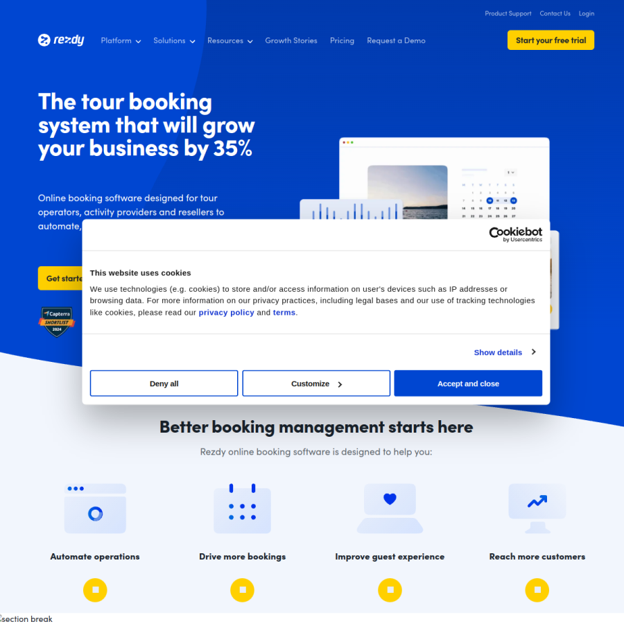 rezdy.com homepage screenshot