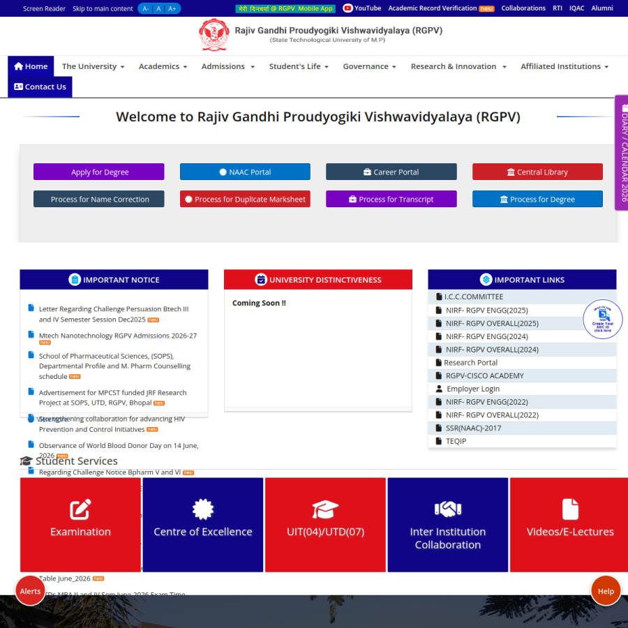 rgpv.ac.in homepage screenshot