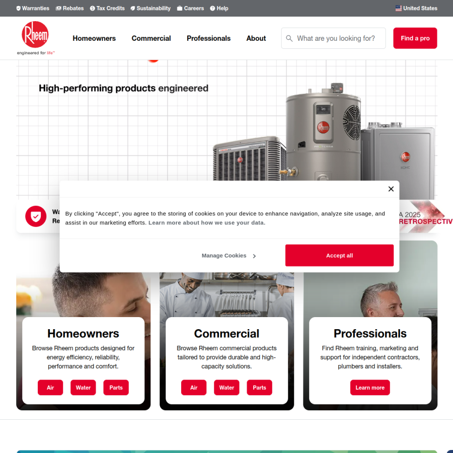rheem.com homepage screenshot