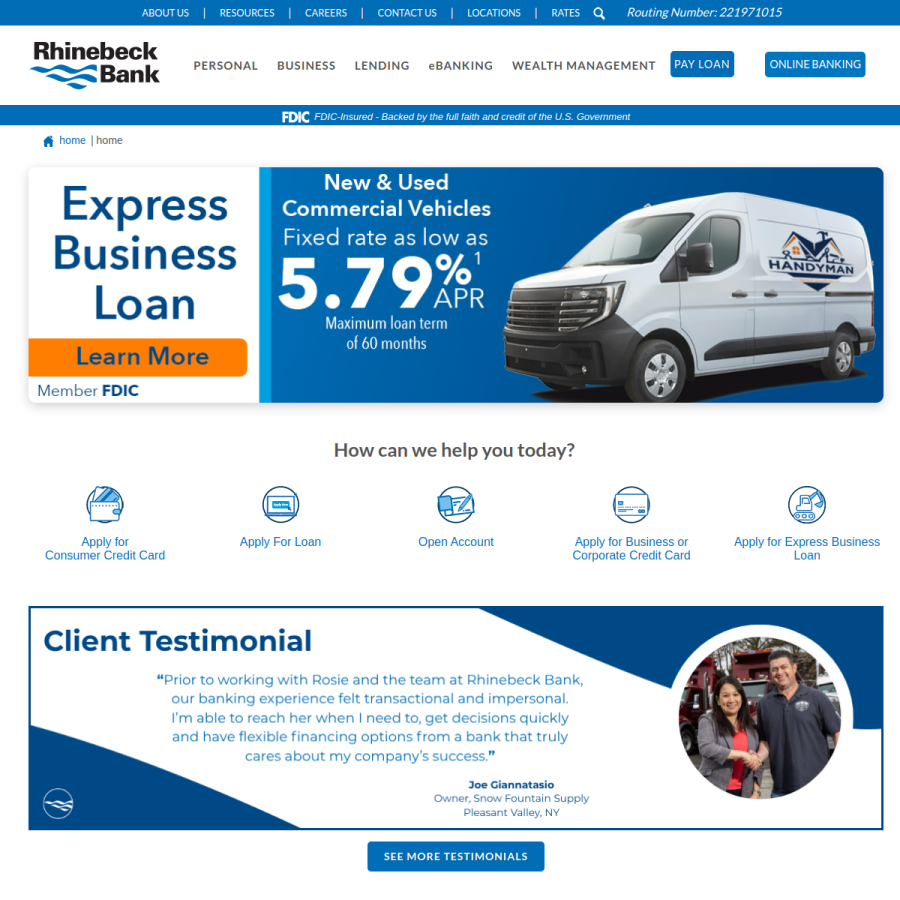 rhinebeckbank.com homepage screenshot
