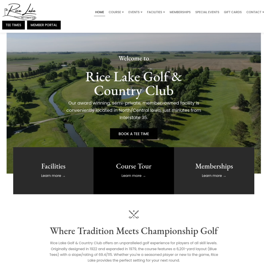 ricelakegolfandcountryclub.com homepage screenshot