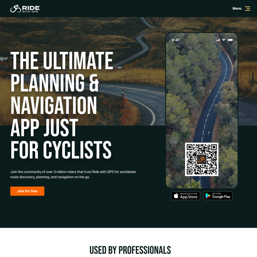 ridewithgps.com homepage screenshot