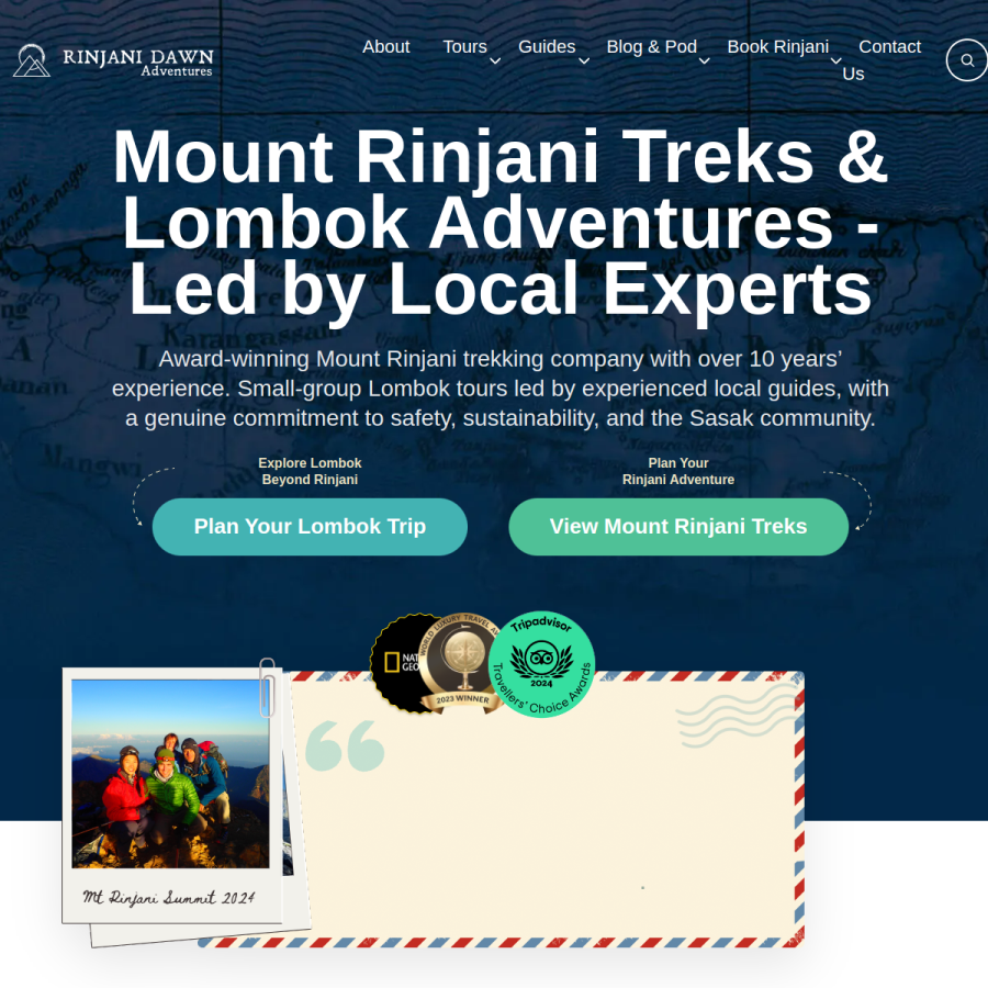rinjanidawnadventures.com homepage screenshot