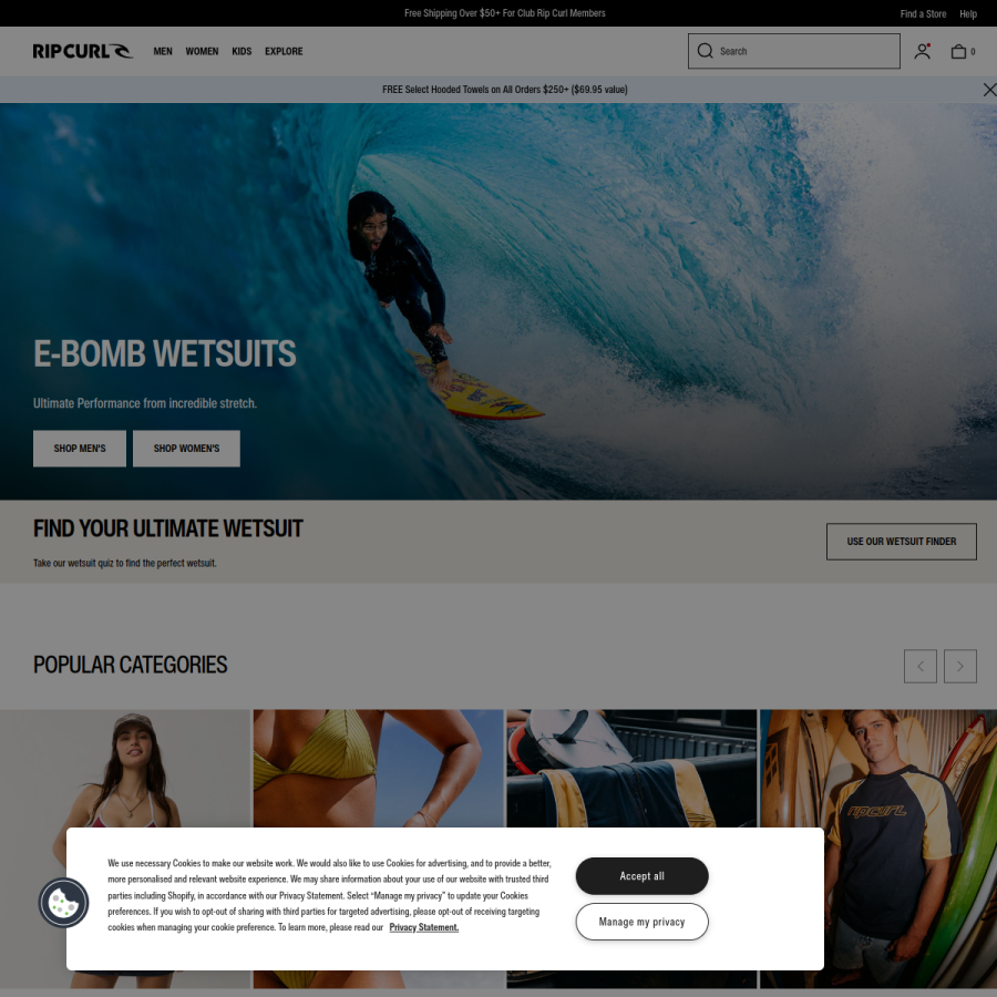 ripcurl.com homepage screenshot