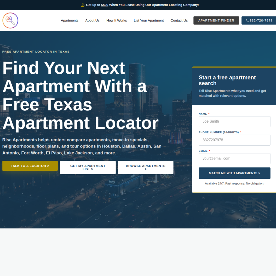 riseapartments.com homepage screenshot