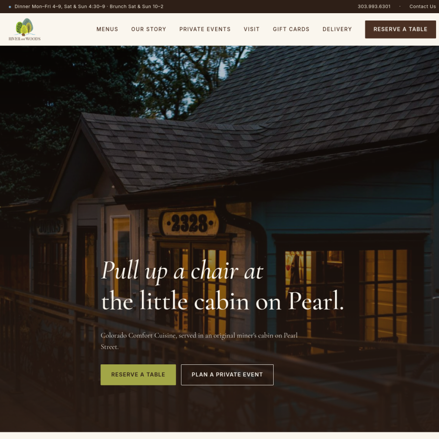 riverandwoodsboulder.com homepage screenshot