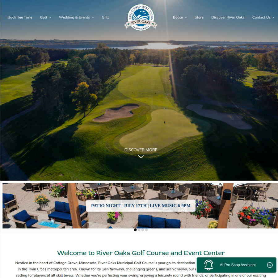 riveroaksmunigolf.com homepage screenshot