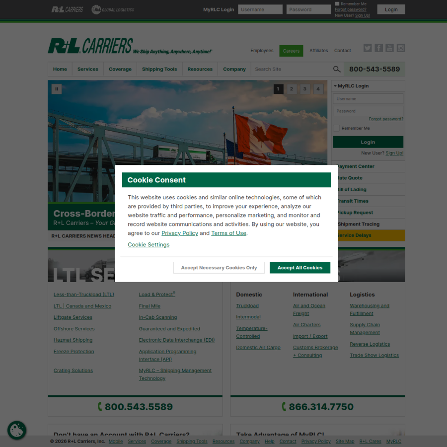 rlcarriers.com homepage screenshot