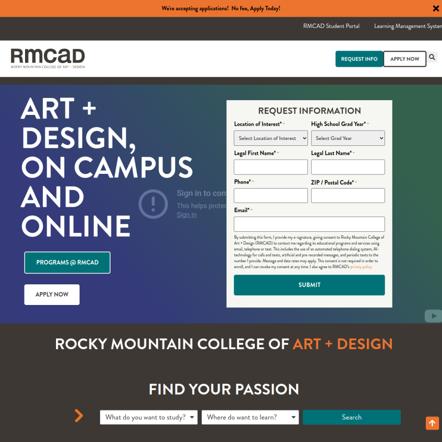 rmcad.edu homepage screenshot