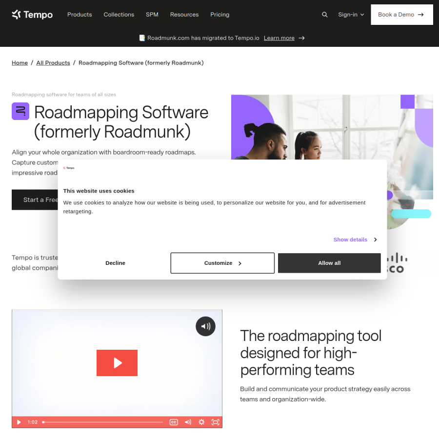 roadmunk.com homepage screenshot