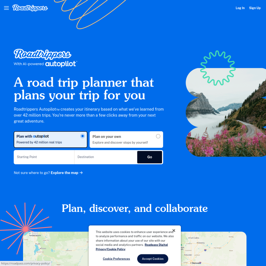 roadtrippers.com homepage screenshot