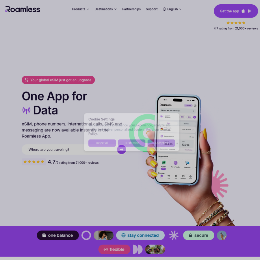 roamless.com homepage screenshot