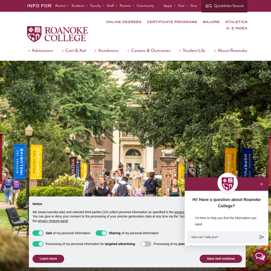 roanoke.edu homepage screenshot