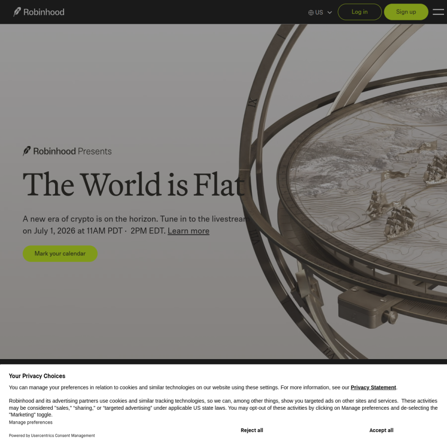 robinhood.com homepage screenshot